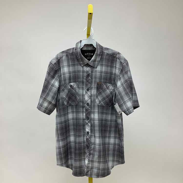 Size L Orvis Black Print Men's Collared Shirts