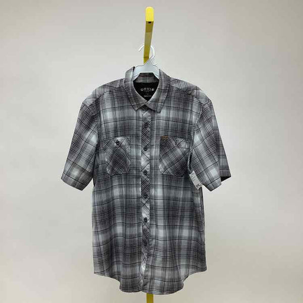 Size L Orvis Black Print Men's Collared Shirts