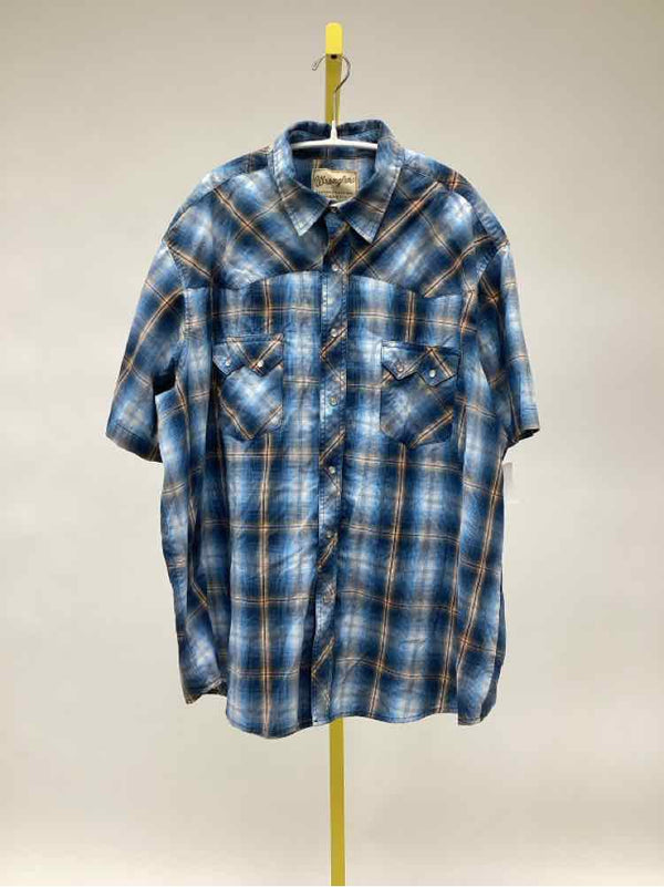 Size XXL wrangler Blue Plaid Men's Collared Shirts