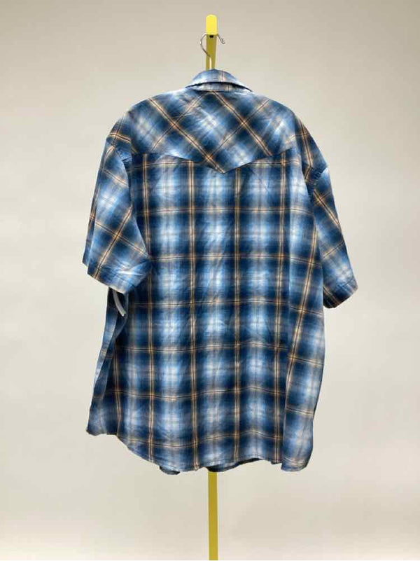 Size XXL wrangler Blue Plaid Men's Collared Shirts